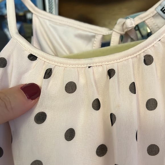EXPRESS Pastel Pink/Brown Polka Dot Sheer Lined Halter Top, Size Small, GUC. - Picture 3 of 7